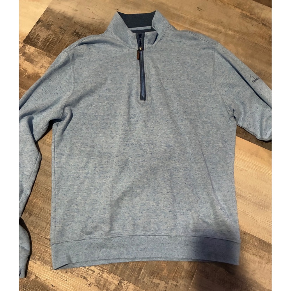 Johnnie O Mens Medium Blue Heathered Quarter Zip Pullover Sweatshirt